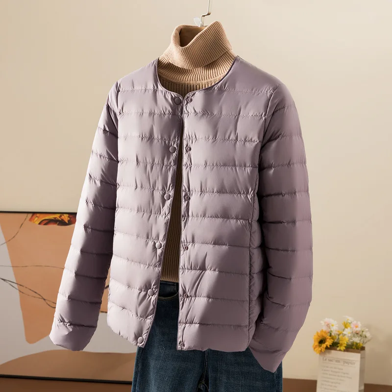 GetSpring-abrigo de plumón ligero con cuello redondo para mujer, chaqueta cálida con forro, Tops cortos a la moda, combina con todo, otoño e invierno, 2024