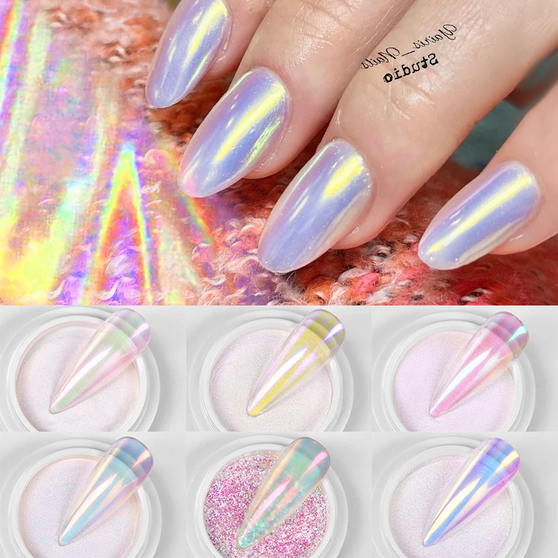 NICOLE DIARY White Chrome Nail Powder Glitter Aurora Mirror White sfregamento Pigment Dust Manicure accessori per unghie decorazione fai da te