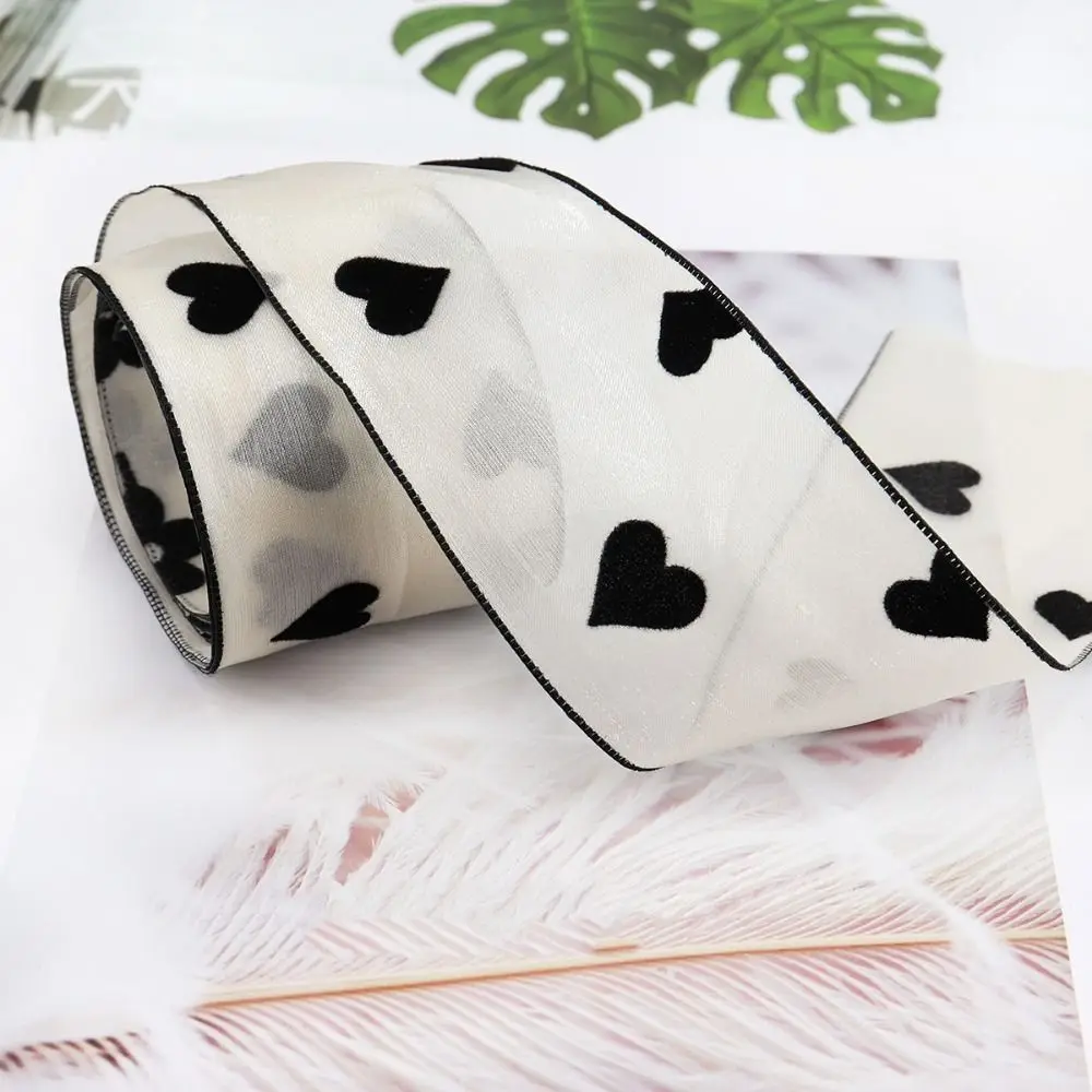 Retro Elegant 10 Yard Love Printed Ribbon Polyester Sewing Accessories DlY Ribbon Flocked Soft Silk Ribbon Packing Gifts