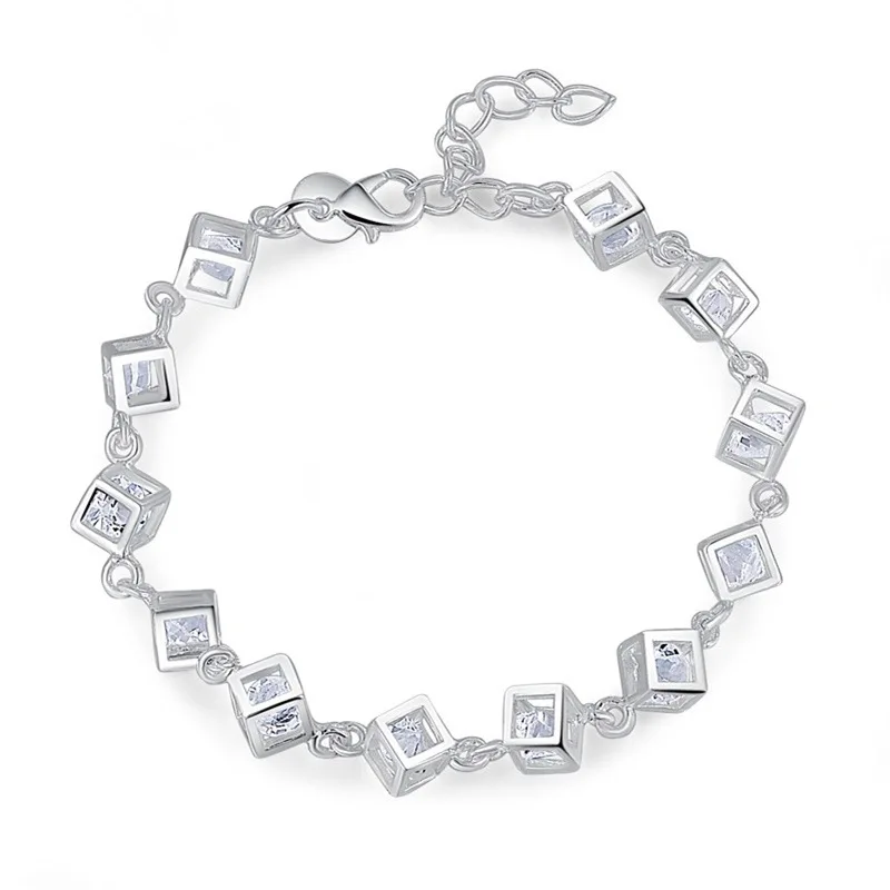 925 Sterling Silver Bracelet Square Box Bracelet Women's Fashion Simple Bracelet Birthday Party Anniversary Jewelry Gift