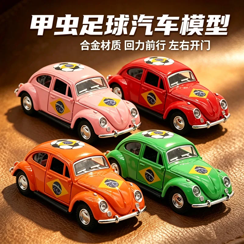 1:32 Scale Alloy Beetle Race Car Model, Football Theme Painting Diecast Vehicle with 3 Openable Doors Collectible Toy Car