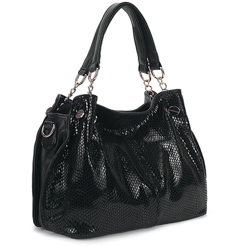 Tassel Classic Serpentine Shoulder Bags For Women Shiny Leather Large Capacity Genuine Leather Tote Handbags