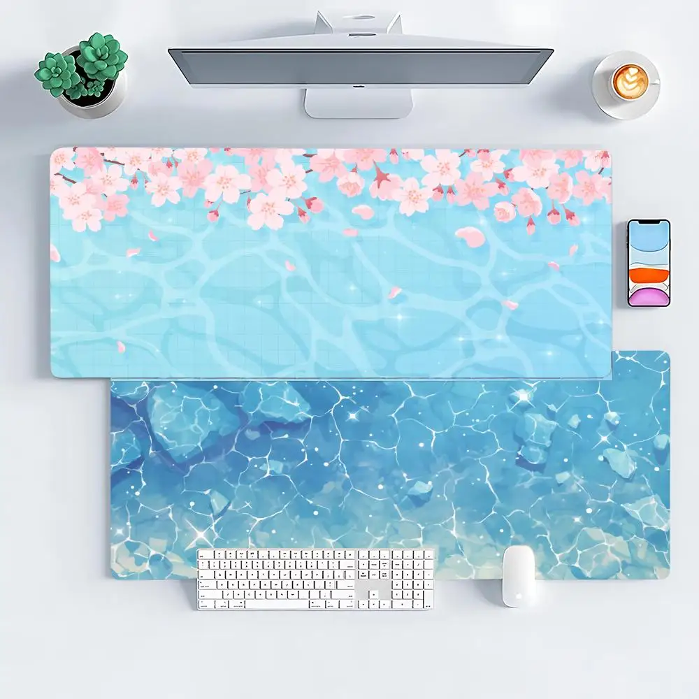 

Blue Ripple Коврик для мыши Sakura Большой компьютерный офисный игровой настольный коврик XXL Резиновые нескользящие коврики для клавиатуры с прошитыми краями Длинные настольные коврики