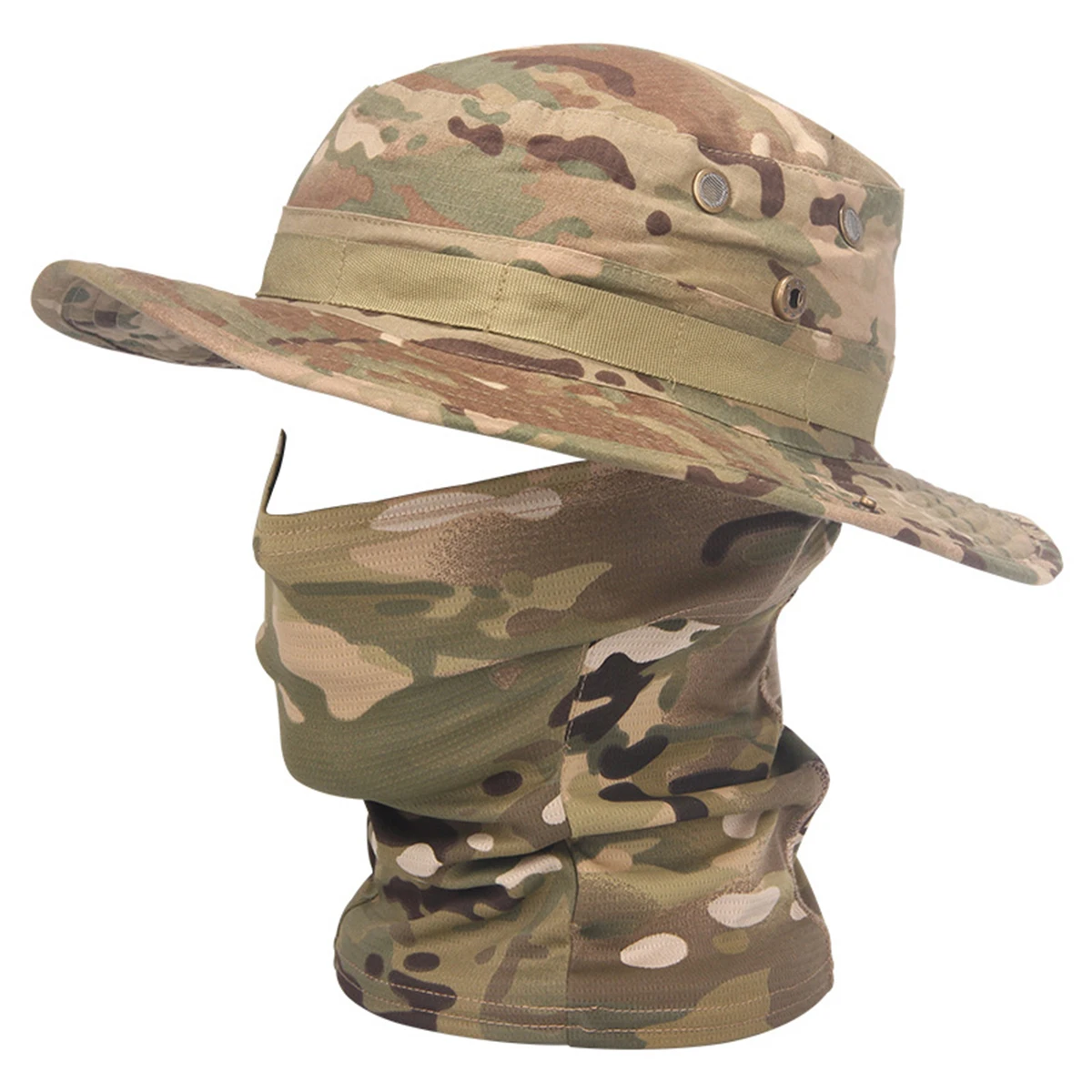 2PCS Balaclava Ski Mask Camouflage Boonie Hat Suit for Women Men Foldable Soft Hat Outdoor Hunting Fishing  Skiing Cycling Wide