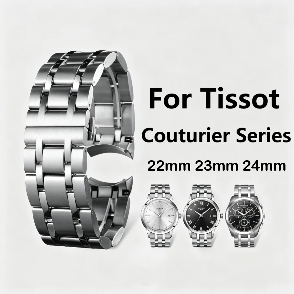 For Tissot Couturier Series Luxurious Metal Watch Strap 22mm 23mm 24mm Dedicated Curved Ends Stylish Metal Watch Bracelet Unisex