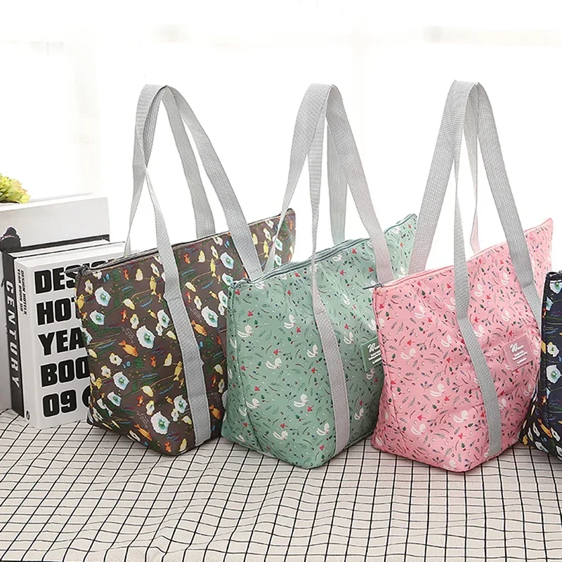 Floral Printing Lunch Bag for Kids Thermal Insulated Lunch Bag for Women Girls Portable Carry Tote Cooler Lunch Insulated Bag