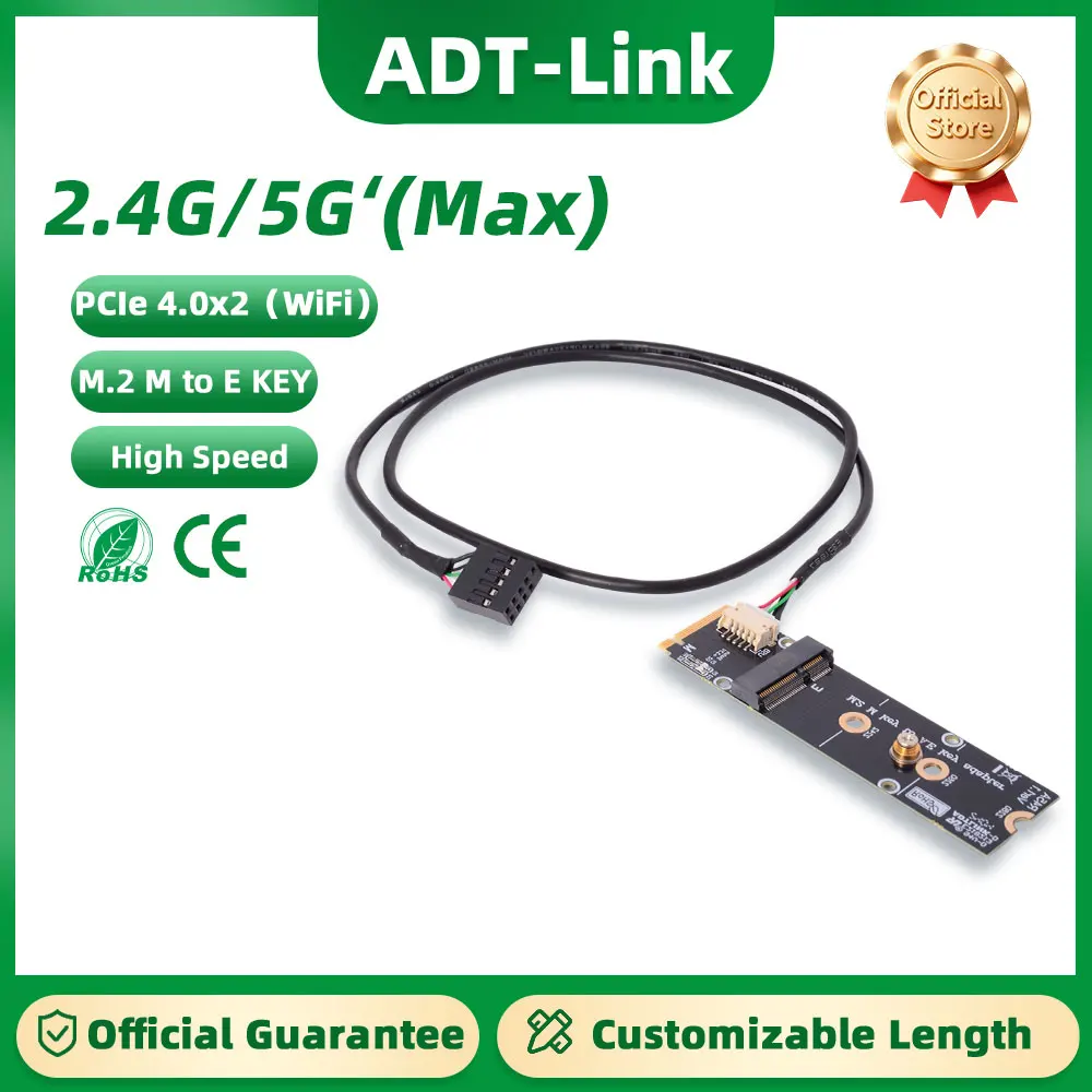 ADT-Link 2.4G/5G Dual Band Antenna M.2 M to E key Solid-State Interface NVMe Card to Wireless Bluetooth WiFi Supports QCNCM865