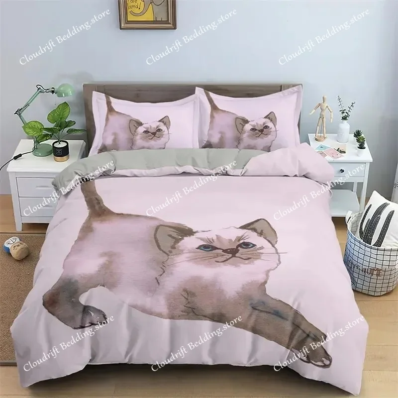 

Kawaii Cat Duvet Cover Cartoon Bedding Set Microfiber Cute 3D Animals Comforter Cover Twin Full King For Kids Boy Girl Teen Room