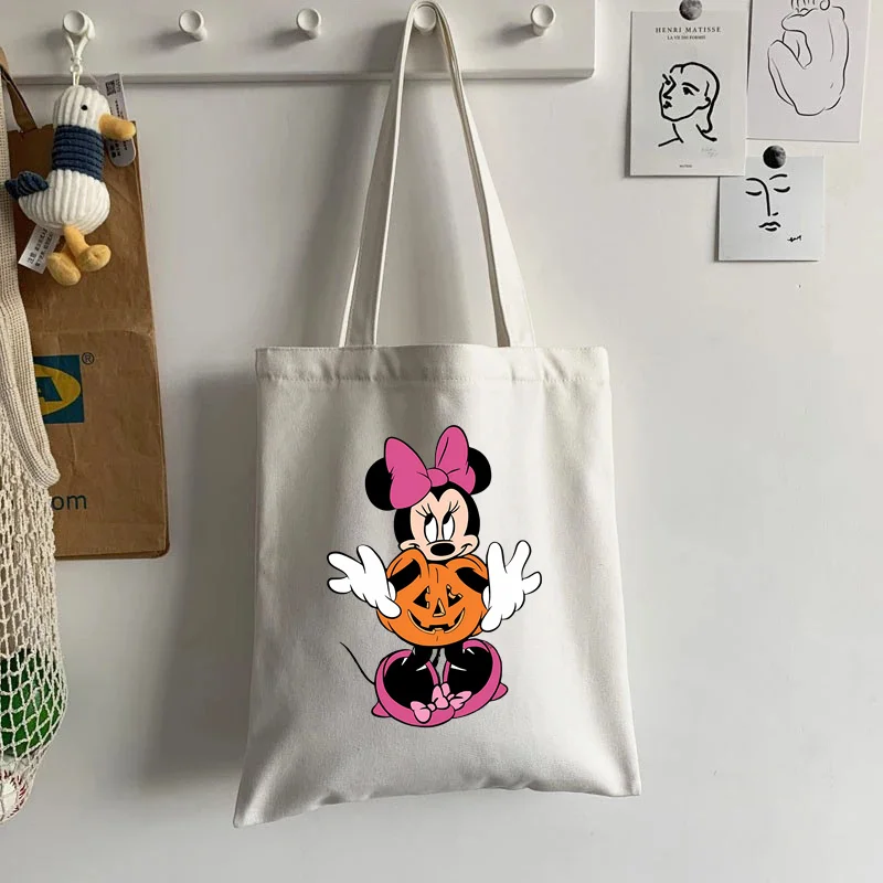 Halloween Lilo &Stitch Mickey Mouse Women's Tote Bag New Canvas Large Capacity Shoulder Bag Causal Shopping Bags Women's Handbag