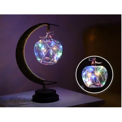 Ins Wind Iron Ornament Colourful Led Moon Star Shape Copper Wire Lamp Romantic Atmosphere Bedroom Decor Table Decoration