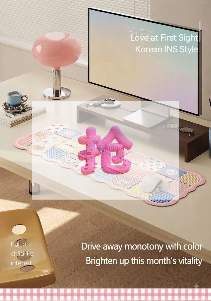 Pink Gingham Leather Desk Mat With Waterproof Non Slip Surface Cute Scalloped Edge For Home Office Study Work
