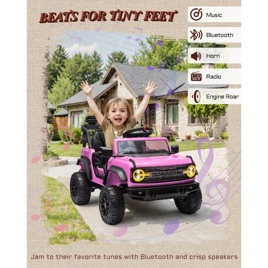 幼児向け12V電動乗用玩具、リモコン付きフォード・ブロンコ・ラプター子供用乗用車、12ボルトバッテリー駆動車