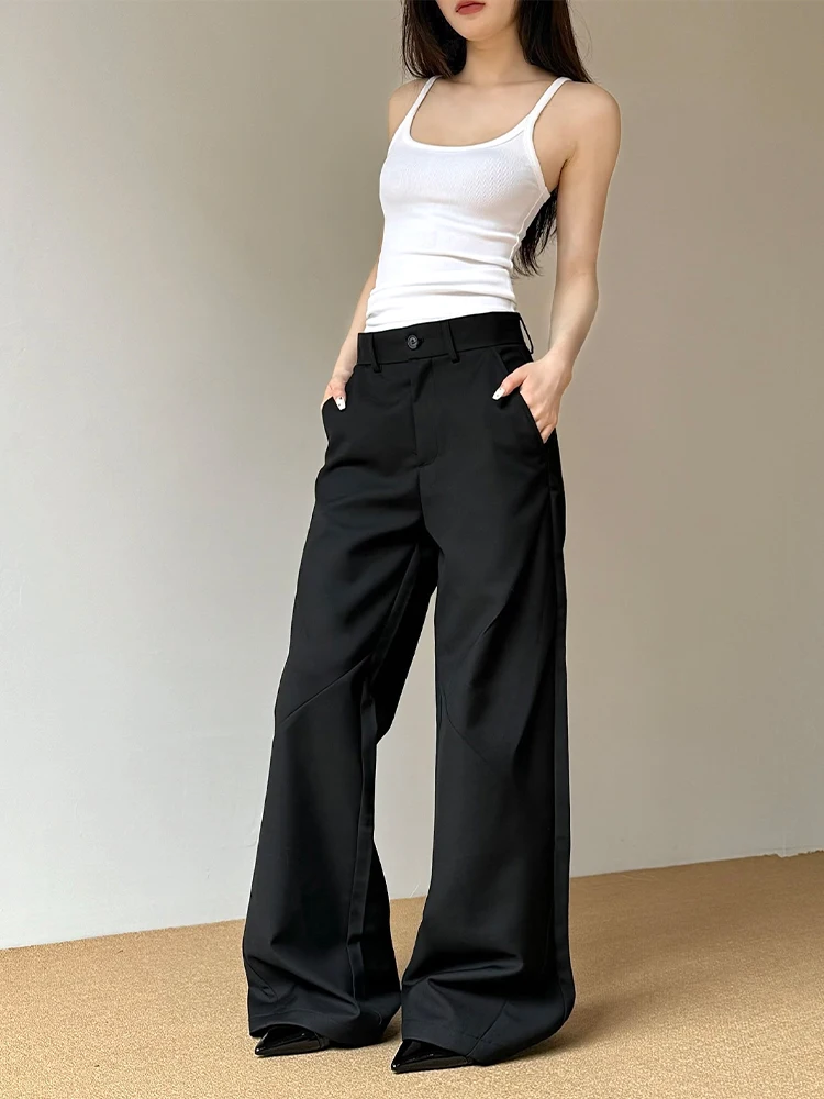 

High Waist Women Suit Pants Straight Office Ladies Korean Fashion Trousers Casual Button Loose Female Black Pants New 2025