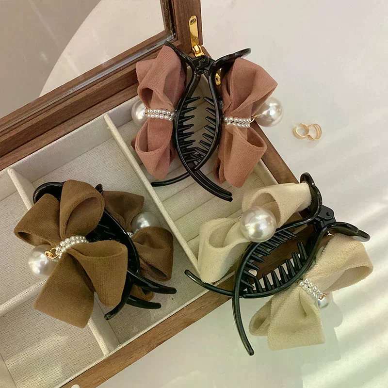 جديد لؤلؤة ربطة القوس فيونكة مشبك شعر كليب أفخم ذيل حصان ثابت مشبك شعر أنيق المرأة أغطية الرأس الإكسسوار هدية لفتاة