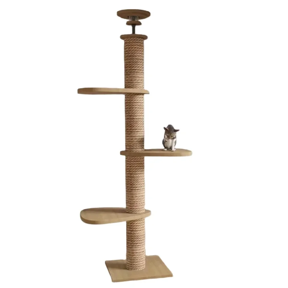 Floor To Ceiling Cat Tree Adjustable Cat Tower Multi-Level With Scratching Post Hammock Pet Cat Activity Center