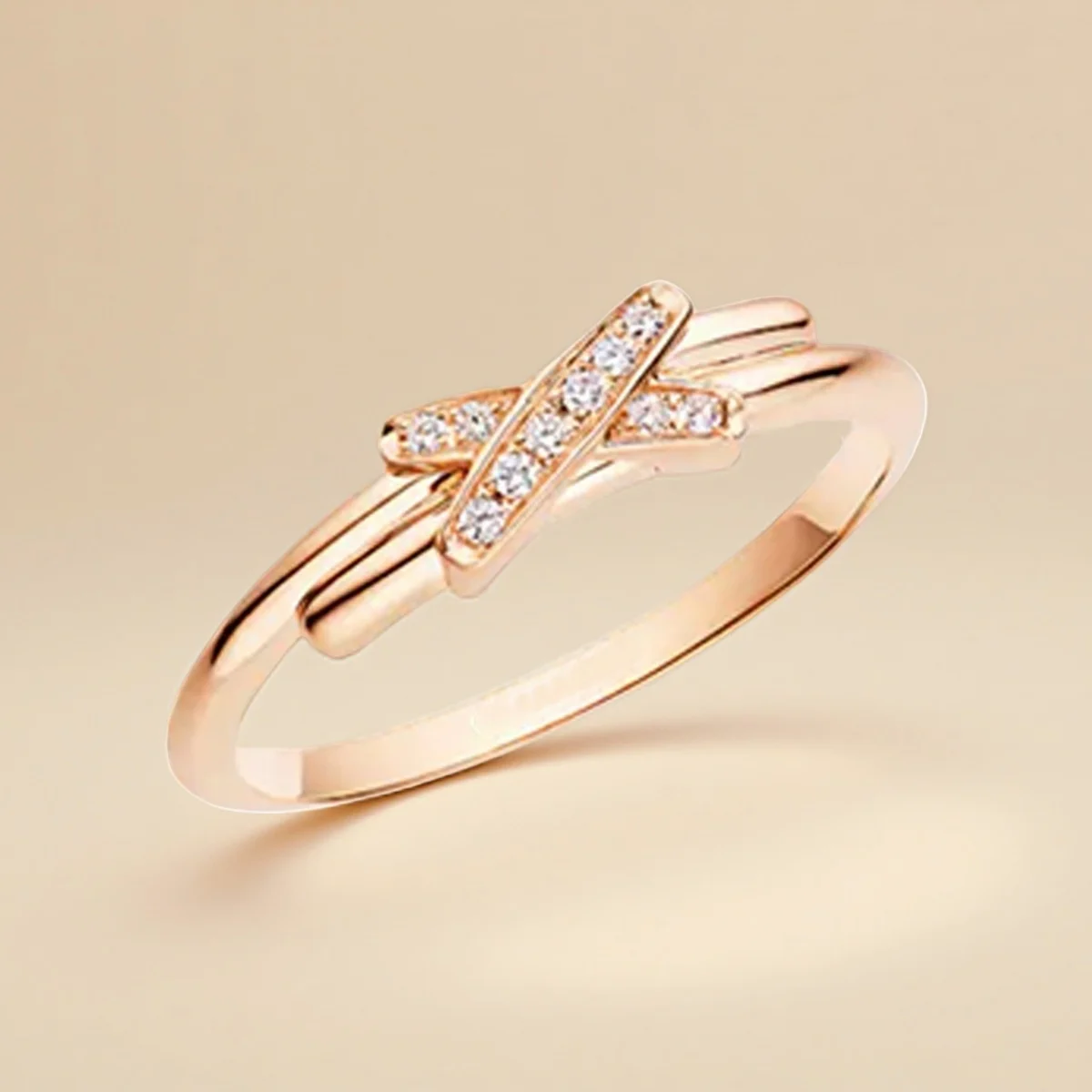 

Sparkling Interwoven Rose Gold Double Loop Wrapped Ring s925 Romantic Wrapping Light Luxury Design Forever Shining