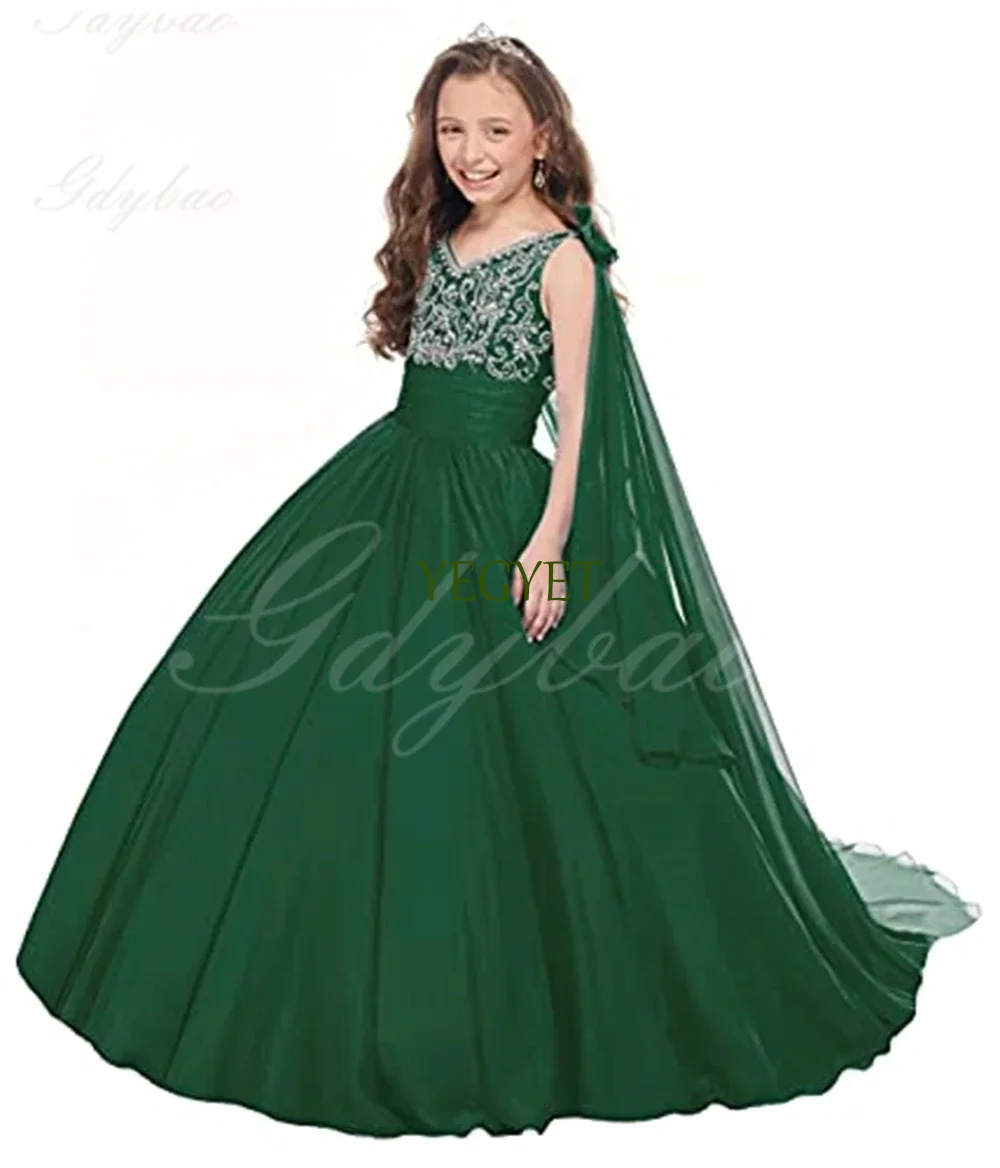 

Flower Girl Dress Girls V Neck Pageant Dress Chiffon Princess Birthday Party Dresses Formal Ball Gowns