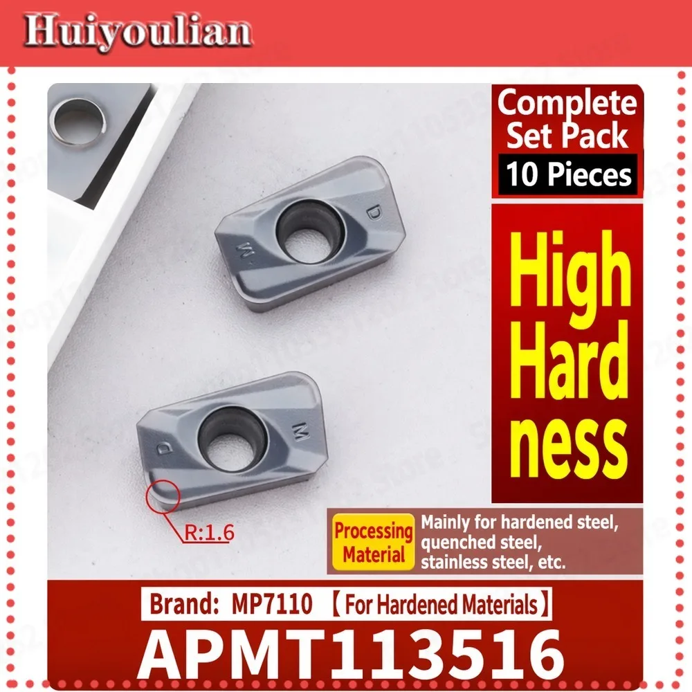 10pcs APMT113516 MP7110 Carbide Milling Insert R1.6 Hard Material for Hardened Quenched High-Hardness Stainless Steel