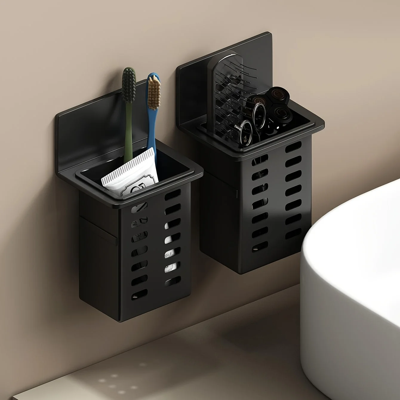 1 Funktionaler Zahnpasta- und Zahnbürstenhalter für das Badezimmer, wandmontiertes Zahnbürsten-Aufbewahrungsregal, Badezimmer-Aufbewahrungsregal – Detail 9