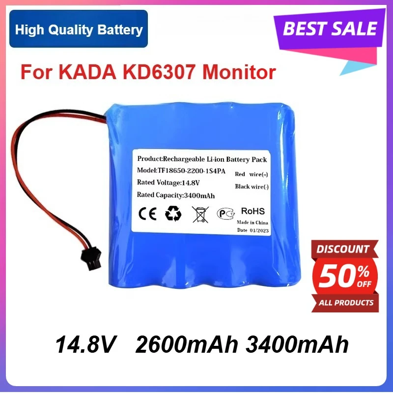 3400mAh 2600mAh 14.8V 4S1P Rechargeable Lithium Battery Pack Suitable for KADA KD6307 Monitor 18650