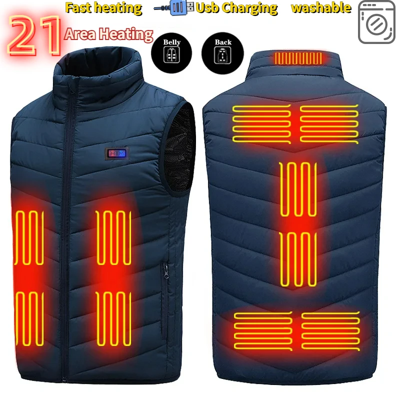 

21 Zone Heating Vest Jacket Men's Winter USB Electric Heating Padded Vest Warm Clothes New Tech Ski Work Warm Sleeveless Jacket