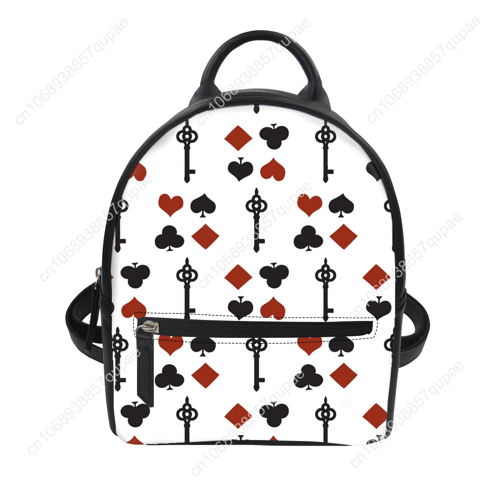 Playing Card Poker 3D Printed Pattern Custom Backpack Purse Carter Schoolbag Double Shoulder Bag Mini Daypack Leather Travel Bag