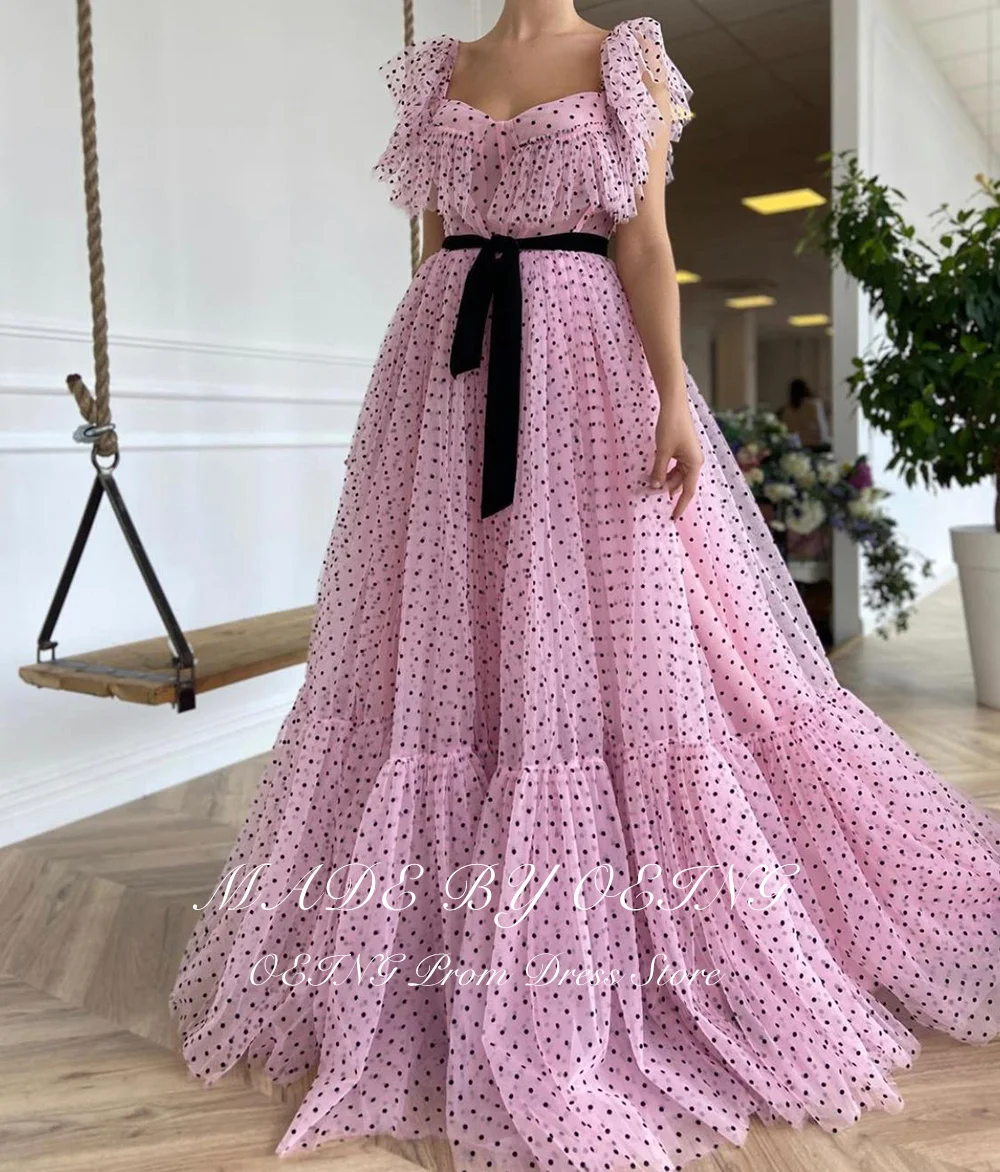 OEING Pink Dot A-line Prom Dresses Contoured Floor Length Zipper Back vestidos de novia Fairy Evening Party Dresses For Women