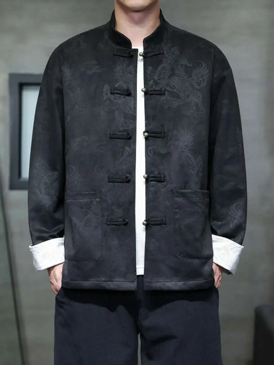 

New Autumn Large Size Men's Faion Jaet Coat Fake Deer Skin Velvet New Chinese Sle Tang Hanfu Clothing Casual Leisure