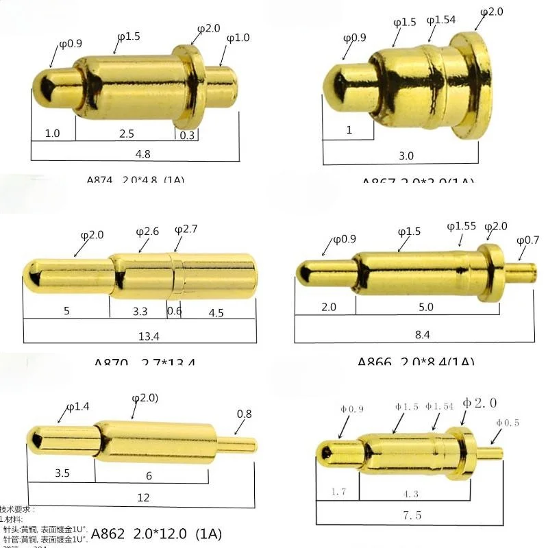 Pogopin Gold-plated Spring Thimble Battery Conductive Copper Thimble Flexible Charging Probe Current Pogo Pin