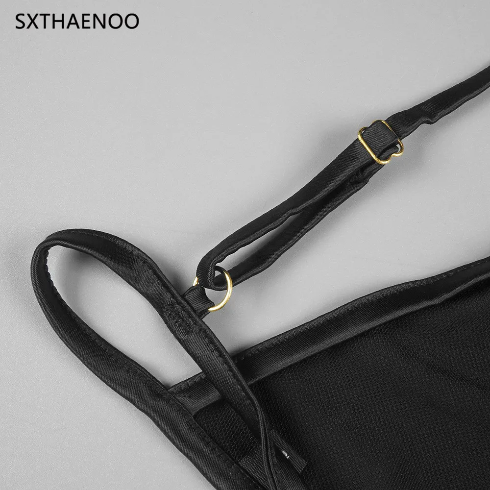 SXTHAENOO Moda sexy scollo a V profondo maglia trasparente patchwork fasciatura pista backless discoteca abito da festa lungo con reggiseno staccato2025