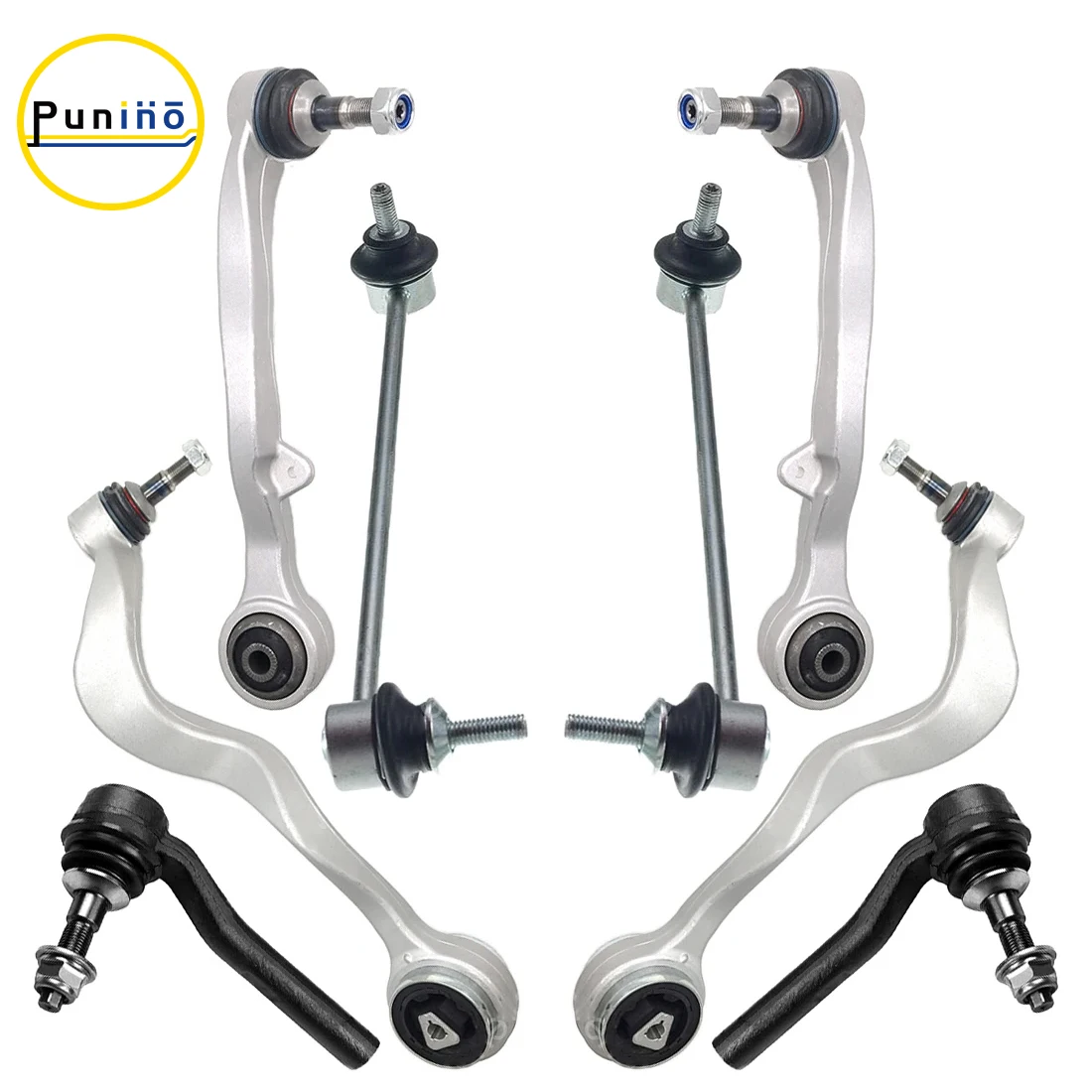 Punino 8pcs Front Suspension Lower Control Arms Tie Rod End Kits for BMW E60 525i 528i 530i 545i 550i M5 2004 2005 - 2010