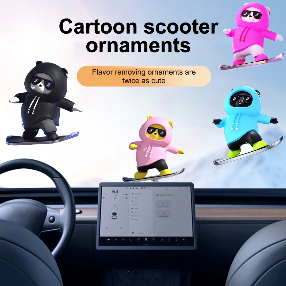 

Car Center Console Ornaments Dashboard Mini Cartoon Sliding Bear Mobile Skateboard Cute Car Decoration Interior Accessories