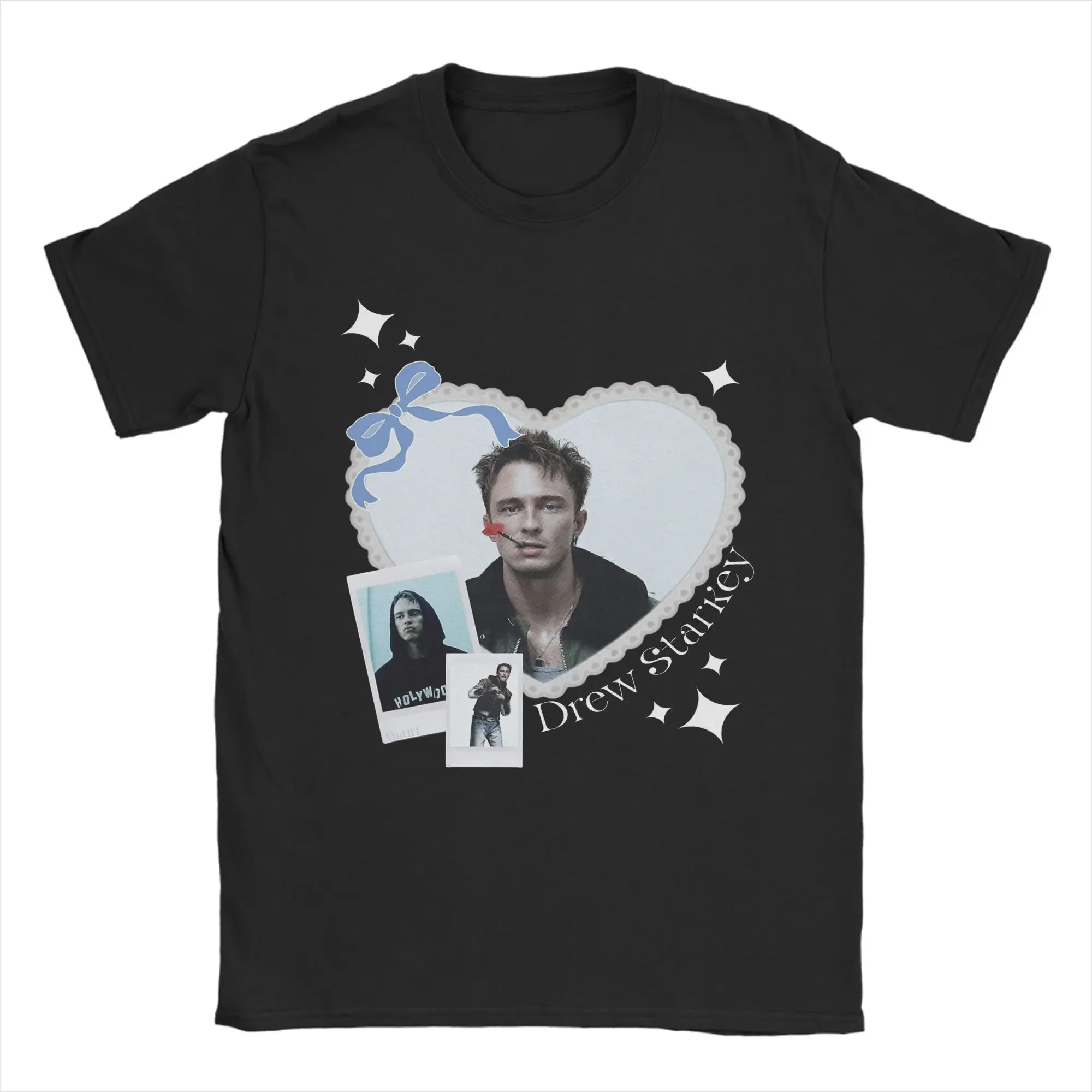 Drew Starkey Heart Coquette Blue Bow Men T Shirts Novelty Tees Short Sleeve Round Collar T-Shirt Pure Cotton Clothing