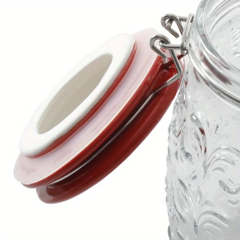 Floral Embossed Clip Jar, Set of 3 Multifunctional
