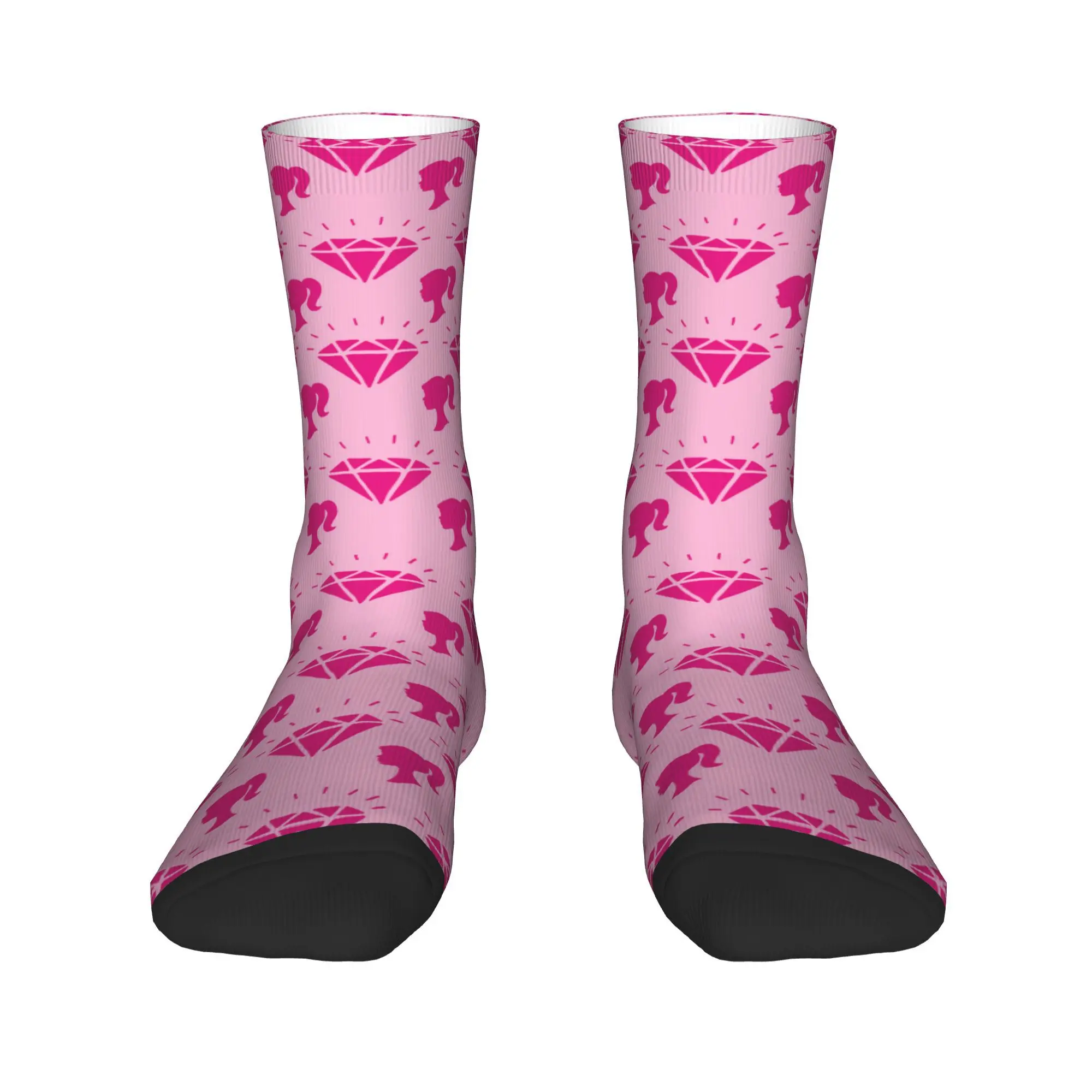 Custom Kawaii Printing Barbies Girls Doll Diamond Socks for Women Men Stretch Summer Autumn Winter  Crew Socks