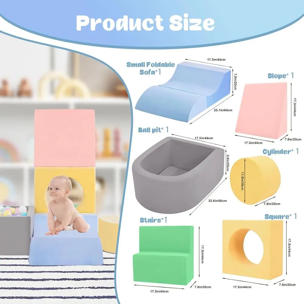 Kletterblöcke aus weichem Schaumstoff für den Innenbereich für Kleinkinder, 6-teiliges Spielset mit Bällebad, ideal für 1–3 Jahre alte Kinder (Bälle nicht im Lieferumfang enthalten)
