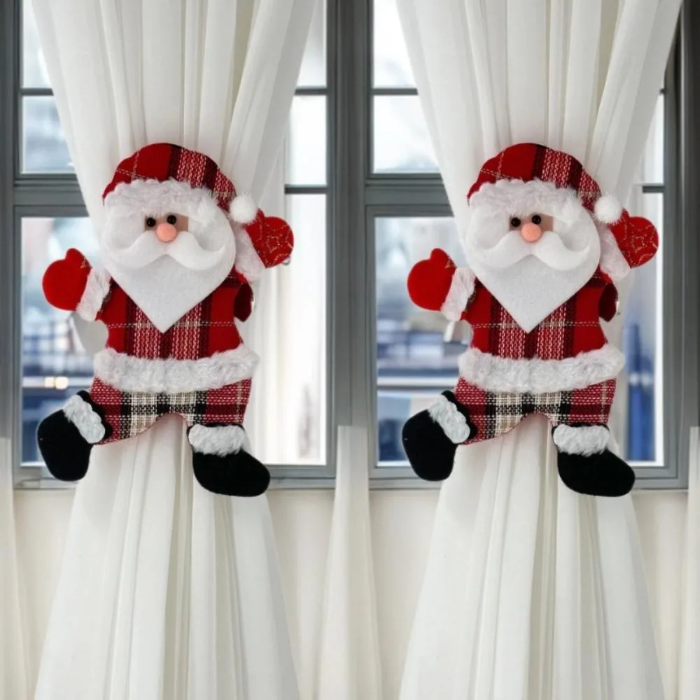 Santa Claus Snowman Curtain Strap Creative Christmas Curtain Clip New Year Xmas Curtain Holder Home Decoration Accessories 2PCS
