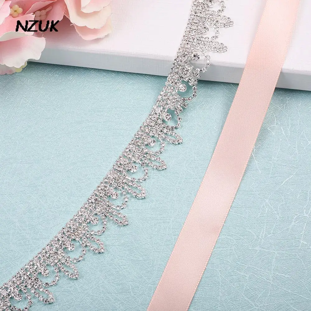 Nzuk Strass Bruids Belt Wedding Sash Crystal Diamond Riem Voor Bruid Bruidsmeisje Avond Party Gown Ceinture Femme Mariage