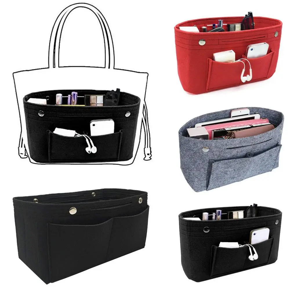 High-capacity Women Make Up Organizer Felt Insert Bag for Handbag Travel Inner Purse Portable Cosmetic Bags Fit Various Bags