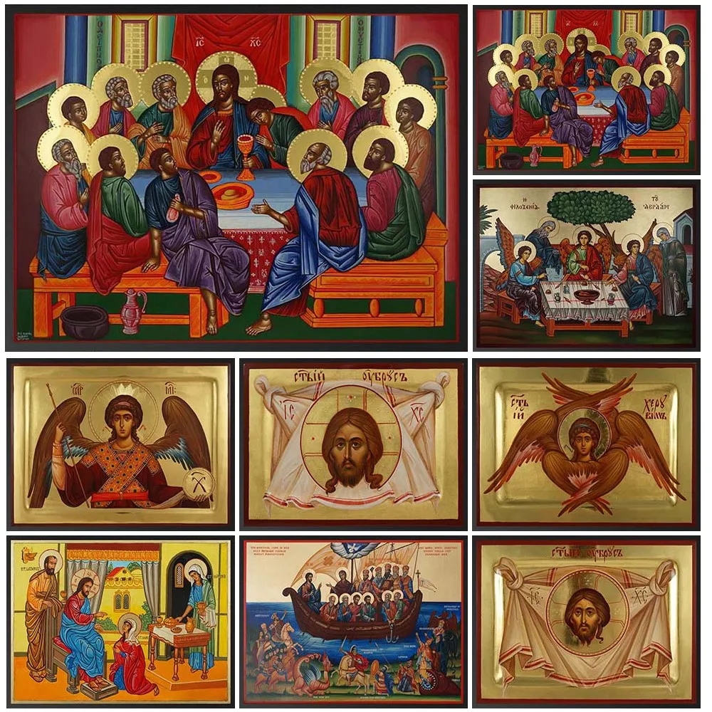 

Last Supper Hospitality of Abraham St Archangel Michael Wall Pictures For Church Poster Wall Art Canvas Painting Unframed