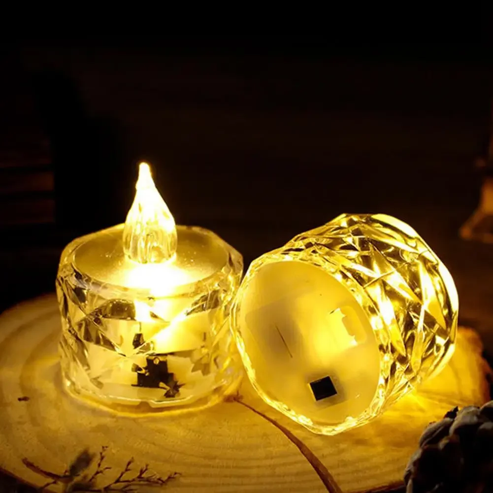 フレームレス LED ライトキャンドル LED クリスタルキャンドルライト透明シェル電子ナイトランプデートパーティーホリデーホームデコレーション