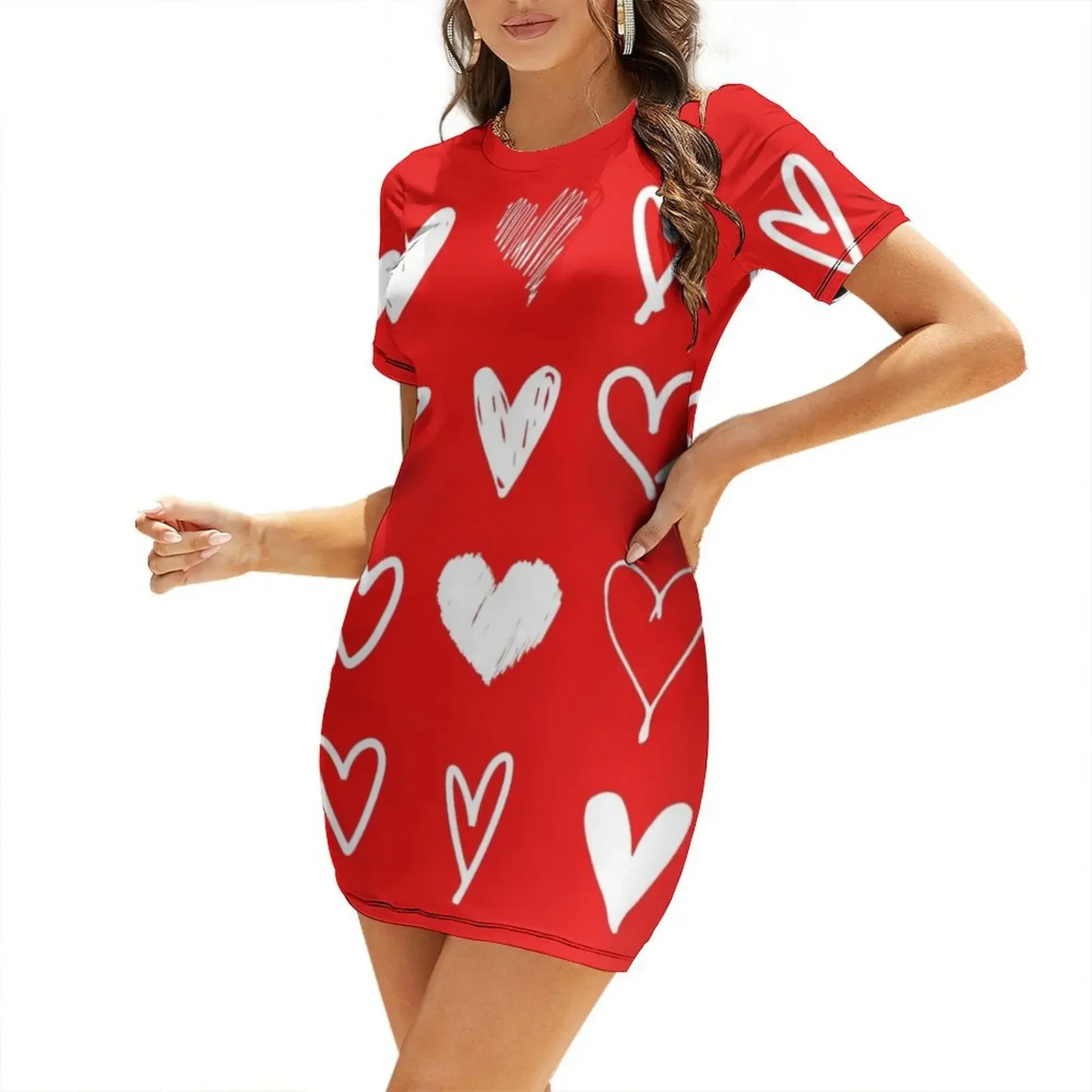 

Hearts Print Short-Sleeved Dress Long veiled dresses dresses summer woman 2025 beach dress Dress