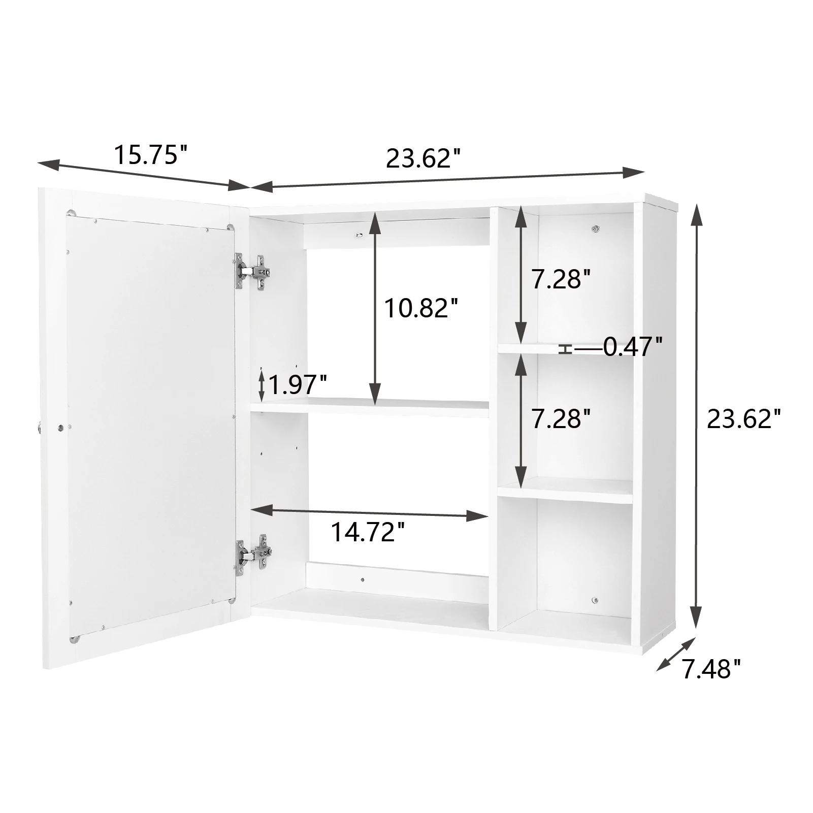 Bathroom Wall Cabinet Single Mirror Door 3 Compartment Storage Cabinet MDF White Spray Paint[US-Stock]