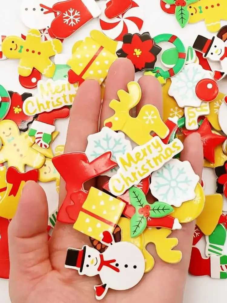 100PCS Neue Ankunft gedruckt bunte Weihnachten Schaum Aufkleber Schneemann Santa Weihnachten Handwerk Aktivität Artikel Innendekoration OEM