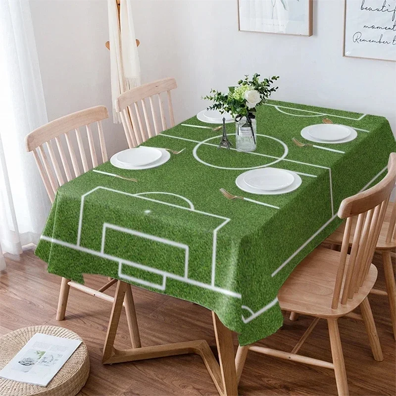 

Soccer Balls Football Field Rectangular Tablecloth Table Decor Waterproof Table Cover for Kitchen Party Wedding Decorative