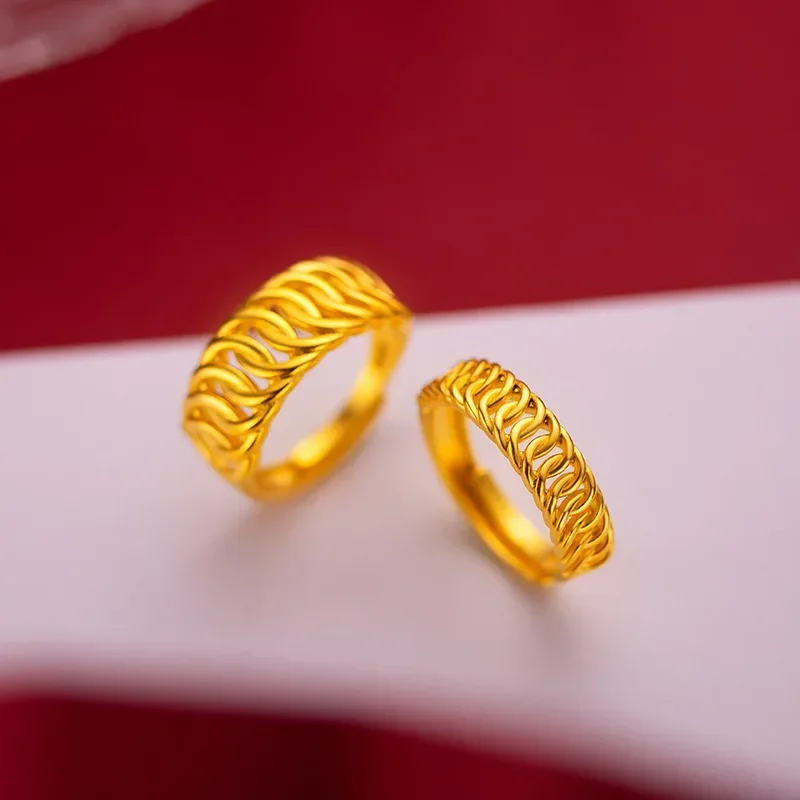 Real 100% Pure Adjustable 999 Gold Color Couple Twist Ring for Lover Accessories Fine Jewelry Oro 999 Better Couple Rings Gift