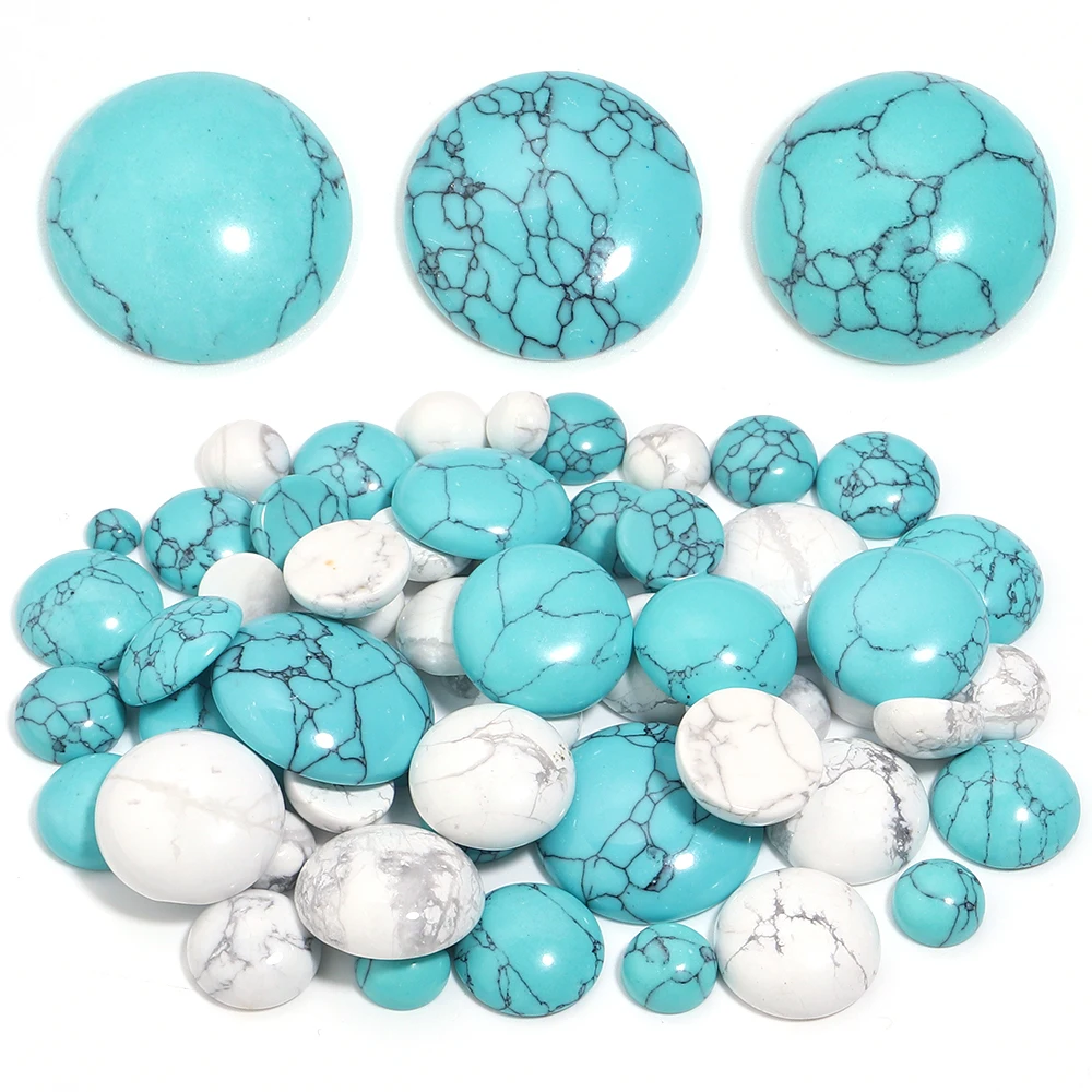 

10pcs/lot Blue/White Turquoise Natural Stone Cabochon Beads 4-25mm Flatback Spacers Beads DIY Jewelry Pendant Rings Bracelets