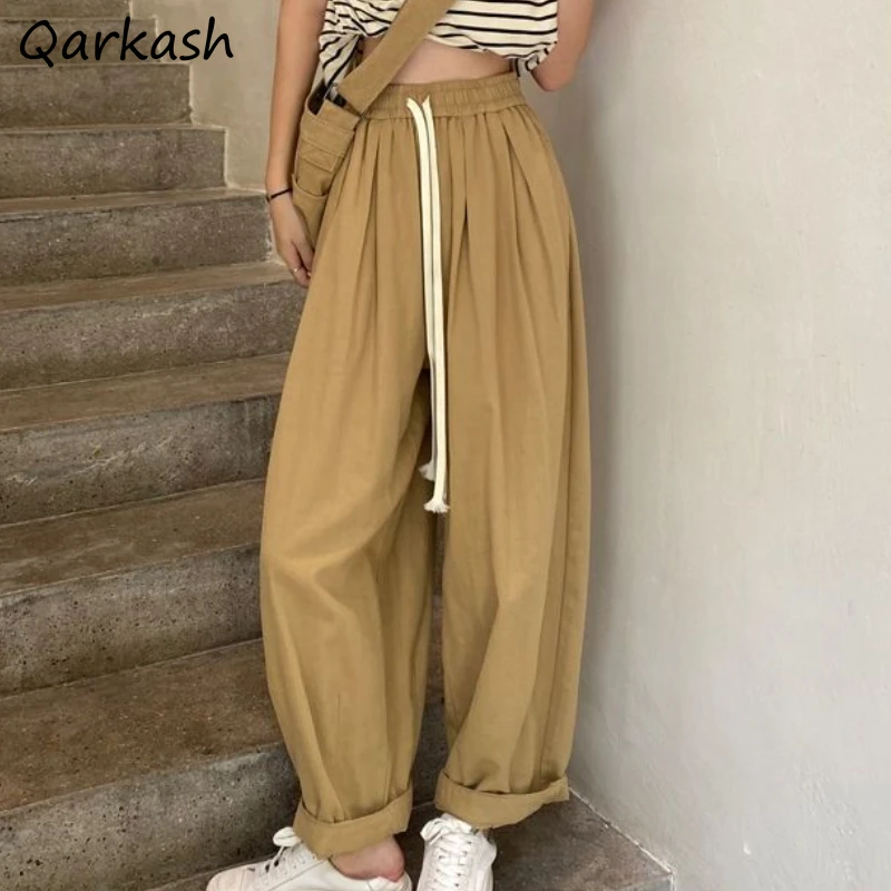 

Cargo Pants Women Vintage Solid Baggy Streetwear High Waisted Casual Trousers Harajuku All-match American Style Daily Unisex New