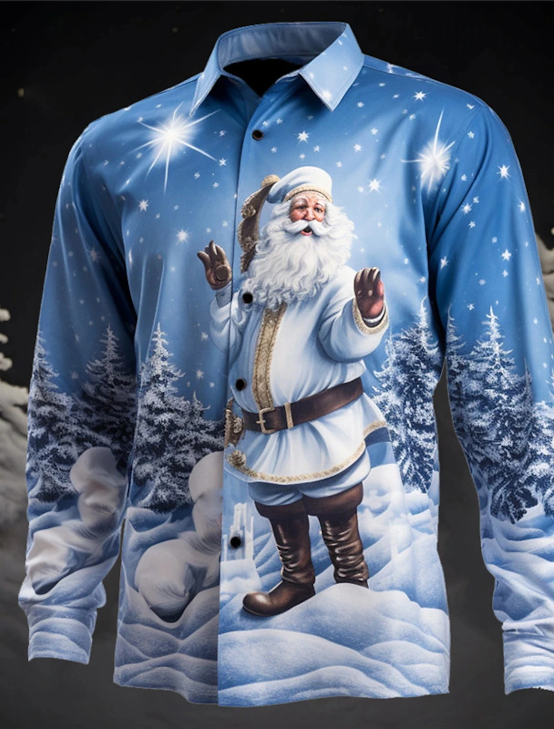 

Men's plus Size Long Sleeved Lapel Cardigan Christmas Shirt Snowflake Print Fashionable Social Party Clothing Fast Delivery