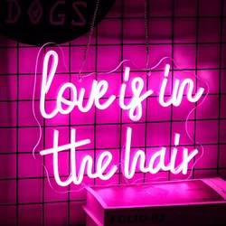 Love is in The Hair Neon Sign,Neon Signs Hair Salon LED Light Sign, Powered USB for Barbers, Beauty Salons Decor for Beauty Shop